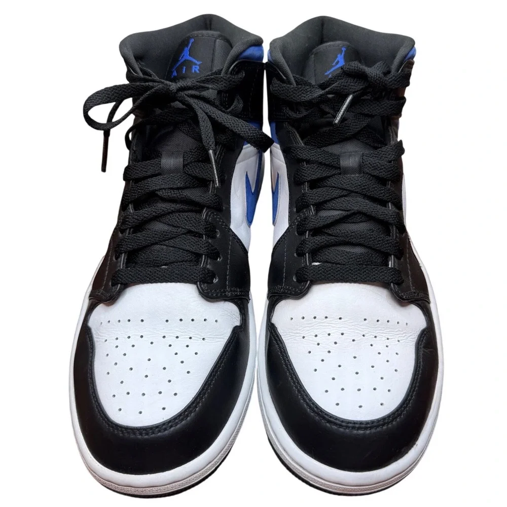 Air Jordan 1 Mid Signal Blue Black White Sneakers 554724-140 Mens Size 10